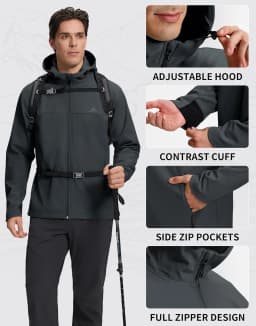Pioneer Camp Men's Lightweight Softshell Waterproof Jacket Hooded Fleece Lined Windbreaker Rain Shell Jackets Hiking Outdoor