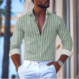Men's formal shirt button lapel shirt black and white red long sleeve striped collar wedding work clothing large size 5XL