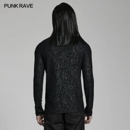 PUNK RAVE Men's Gothic Daily Turtlenecks Simple Printed T-shirt  Punk Handsome Cool Long Sleeve Tops Spring Autumn