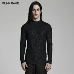 PUNK RAVE Men's Gothic Daily Turtlenecks Simple Printed T-shirt  Punk Handsome Cool Long Sleeve Tops Spring Autumn