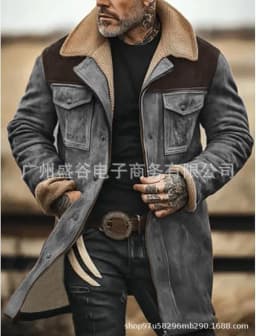 2025 autumn and winter men's coat suede color matching jacket multi-pocket zipper coat streetwear denim jacket men