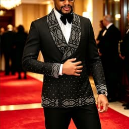Men Black Double Breasted Tuxedo Suit 2 Pieces Silver Embroidery Rhinestone Shawl Lapel Slim Fit Jacket Pants Set Wedding Groom Blazer For Party Prom