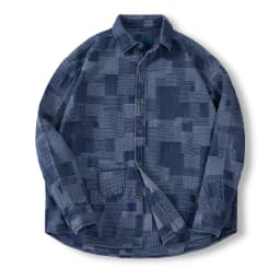 Maden Boro Style Vintage Blue Cloth Shirts for Men Plaid Patchwork Long Sleeve Shirts Regular Fit jacket Top Daily Casual Wear
