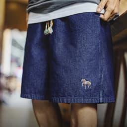 Maden Men's Washed Denim Blue Jean Shorts American Retro Workwear Embroidered Straight Five Inch Thin Casual Summer Bottoms