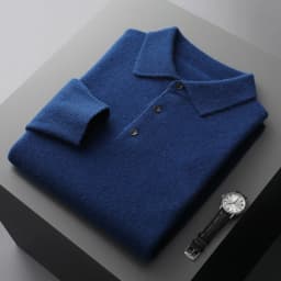 Autumn and Winter New 100% Pure Wool Sweater Men's POLOL Neck Sweater Lapel Button Cashmere Sweater Business Knitting Bottoming