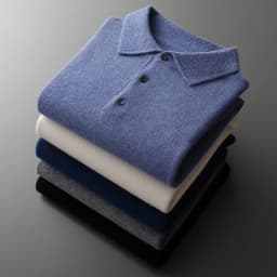 Autumn and Winter New 100% Pure Wool Sweater Men's POLOL Neck Sweater Lapel Button Cashmere Sweater Business Knitting Bottoming