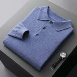 Autumn and Winter New 100% Pure Wool Sweater Men's POLOL Neck Sweater Lapel Button Cashmere Sweater Business Knitting Bottoming