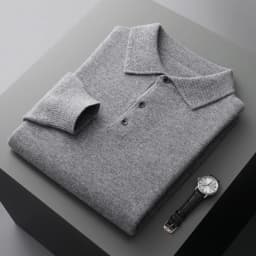 Autumn and Winter New 100% Pure Wool Sweater Men's POLOL Neck Sweater Lapel Button Cashmere Sweater Business Knitting Bottoming