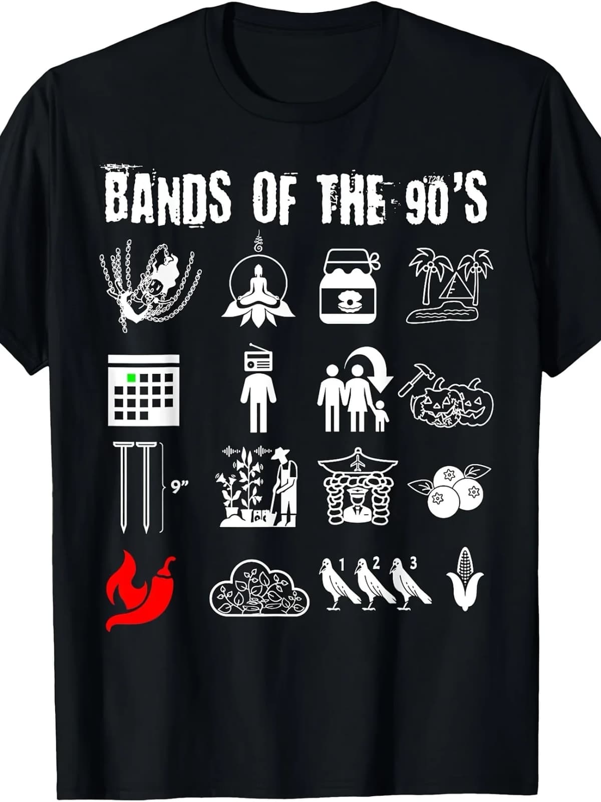 Funny Nerdy Iconic Alternative Rock Bands of The 90S White T-Shirt | Casual Crew Neck, Slight Stretch Fabric, Regular Fit, Print Pattern, Perfect for Men, All-Season, Plus Size