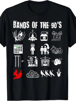 Funny Nerdy Iconic Alternative Rock Bands of The 90S White T-Shirt | Casual Crew Neck, Slight Stretch Fabric, Regular Fit, Print Pattern, Perfect for Men, All-Season, Plus Size