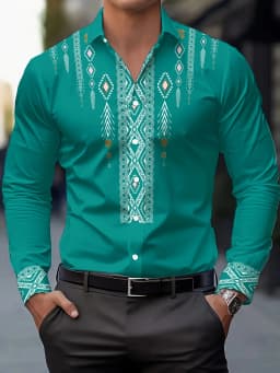 Men's Fashion Floral Print Shirt, Casual Breathable Lapel Button Long Sleeve Shirt for Spring Men’s Clothing Men's Formal shirt