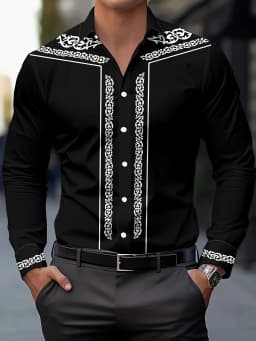 Men's Fashion Floral Print Shirt, Casual Breathable Lapel Button Long Sleeve Shirt for Spring Men’s Clothing Men's Formal shirt