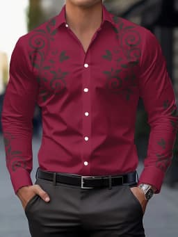 Men's Fashion Floral Print Shirt, Casual Breathable Lapel Button Long Sleeve Shirt for Spring Men’s Clothing Men's Formal shirt