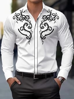 Men's Fashion Floral Print Shirt, Casual Breathable Lapel Button Long Sleeve Shirt for Spring Men’s Clothing Men's Formal shirt
