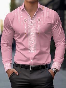 Men's Fashion Floral Print Shirt, Casual Breathable Lapel Button Long Sleeve Shirt for Spring Men’s Clothing Men's Formal shirt
