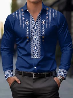 Men's Fashion Floral Print Shirt, Casual Breathable Lapel Button Long Sleeve Shirt for Spring Men’s Clothing Men's Formal shirt
