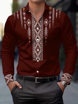 Men's Fashion Floral Print Shirt, Casual Breathable Lapel Button Long Sleeve Shirt for Spring Men’s Clothing Men's Formal shirt