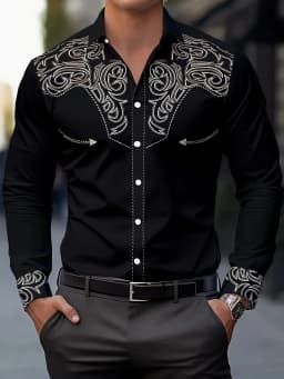 Men's Fashion Floral Print Shirt, Casual Breathable Lapel Button Long Sleeve Shirt for Spring Men’s Clothing Men's Formal shirt