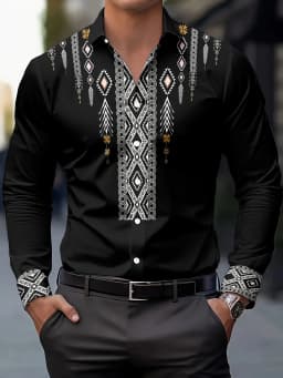 Men's Fashion Floral Print Shirt, Casual Breathable Lapel Button Long Sleeve Shirt for Spring Men’s Clothing Men's Formal shirt