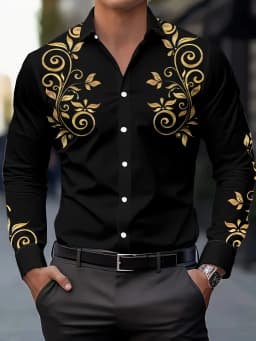 Men's Fashion Floral Print Shirt, Casual Breathable Lapel Button Long Sleeve Shirt for Spring Men’s Clothing Men's Formal shirt