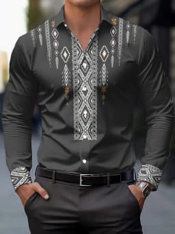 Men's Fashion Floral Print Shirt, Casual Breathable Lapel Button Long Sleeve Shirt for Spring Men’s Clothing Men's Formal shirt