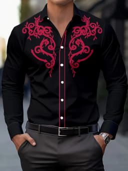 Men's Fashion Floral Print Shirt, Casual Breathable Lapel Button Long Sleeve Shirt for Spring Men’s Clothing Men's Formal shirt