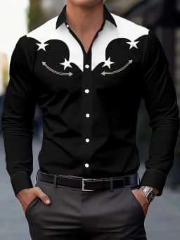 Men's Fashion Floral Print Shirt, Casual Breathable Lapel Button Long Sleeve Shirt for Spring Men’s Clothing Men's Formal shirt