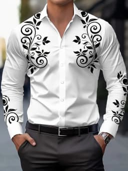 Men's Fashion Floral Print Shirt, Casual Breathable Lapel Button Long Sleeve Shirt for Spring Men’s Clothing Men's Formal shirt