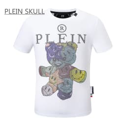PLEIN SKULL Men's T-shirt Cotton Classic Retro Punk Short Sleeve Top Bear Printed Casual Round Unisex Sports Luxury Neck Tee
