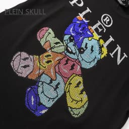 PLEIN SKULL Men's T-shirt Cotton Classic Retro Punk Short Sleeve Top Bear Printed Casual Round Unisex Sports Luxury Neck Tee