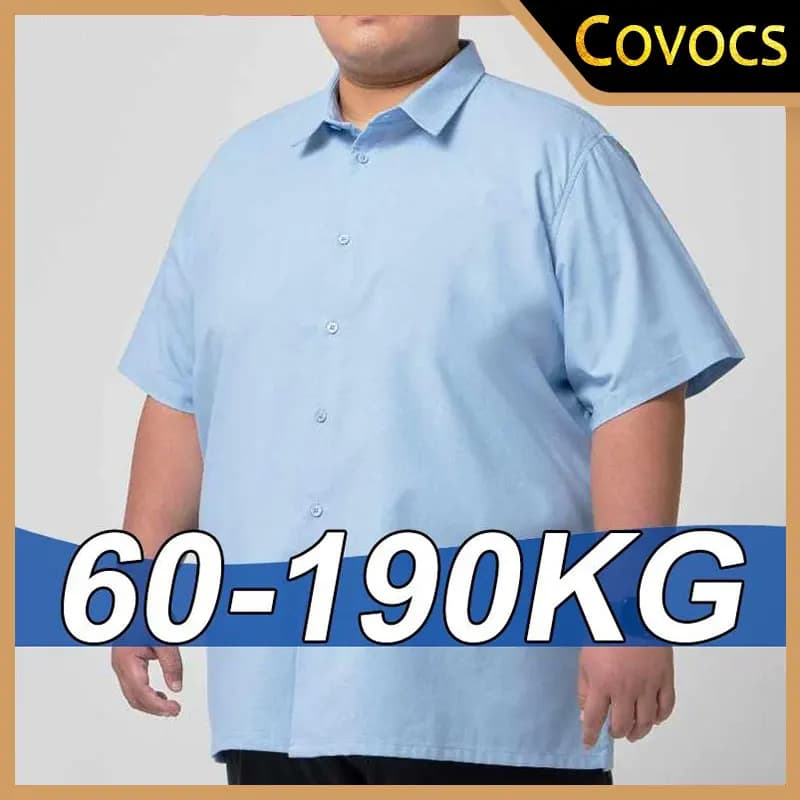 Oversized Men's Shirt 10XL 8XL Plus Size Short Sleeve Shirt Pure Color Business Formal Tees Casual Loose Fit Tops Male Clothing