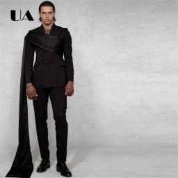 Trendy Unique Suit Set for Men, Double Breasted Suit Blazer with Satin Shawl, XXS-7XL Tailored Plus Size Suit Attire Prom Party
