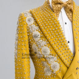 Fashion 3D Floars Men Suits With Diamond Beaded Groom Male Blazers 2 Pieces Sets Wedding Tuxedos Slim Fit ropa hombre Customized