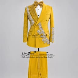 Fashion 3D Floars Men Suits With Diamond Beaded Groom Male Blazers 2 Pieces Sets Wedding Tuxedos Slim Fit ropa hombre Customized