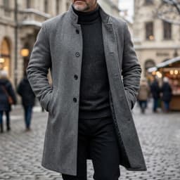 New Winter Men's Single-Breasted Invisible Button Trench Coat Knee-Length Fit Casual Streetwear Business-Appropriate Warm Jacket