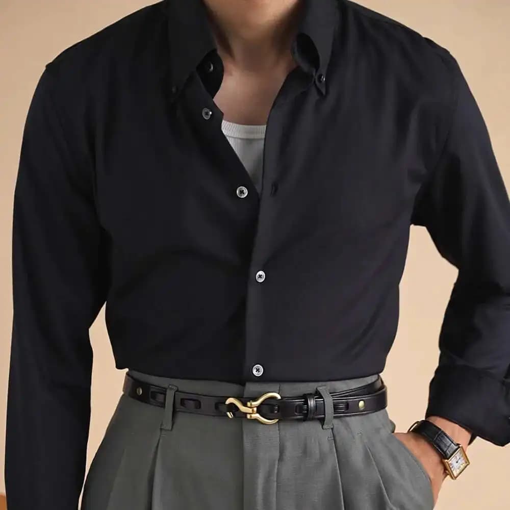Italian Style Shirts Men Dress Camisa Social Masculina Breathable Long Sleeved Daily Solid Color Shirt Chemise Hawaienne Homme