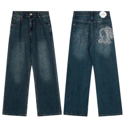 High Street Tiger Dragon Embroidery Baggy Jeans Pants for Men and Women Pantalones Hombre Straight Denim Trousers Oversized