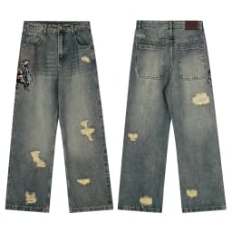 High Street Tiger Dragon Embroidery Baggy Jeans Pants for Men and Women Pantalones Hombre Straight Denim Trousers Oversized