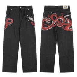 High Street Tiger Dragon Embroidery Baggy Jeans Pants for Men and Women Pantalones Hombre Straight Denim Trousers Oversized