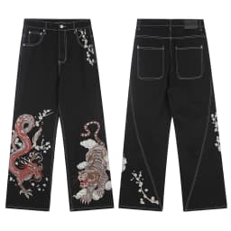 High Street Tiger Dragon Embroidery Baggy Jeans Pants for Men and Women Pantalones Hombre Straight Denim Trousers Oversized