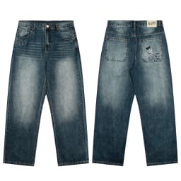 High Street Tiger Dragon Embroidery Baggy Jeans Pants for Men and Women Pantalones Hombre Straight Denim Trousers Oversized