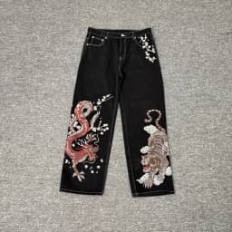 High Street Tiger Dragon Embroidery Baggy Jeans Pants for Men and Women Pantalones Hombre Straight Denim Trousers Oversized
