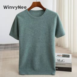 WinvyNee Man's Clothing O Neck Solid Fitted Slightly Stretchy Casual Half Sleeve Knitwear Wool Pullovers Autumn Winter M1103039