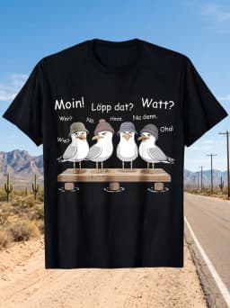 1Pcs 100% Cotton Four Seagulls Wearing Hats Talking O-Neck Short Sleeves T-Shirt Print Plus Size Comfortable Casual Wear, Machine Washable