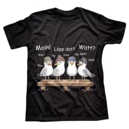 1Pcs 100% Cotton Four Seagulls Wearing Hats Talking O-Neck Short Sleeves T-Shirt Print Plus Size Comfortable Casual Wear, Machine Washable