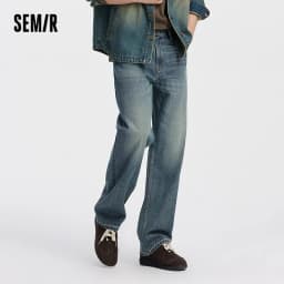 Semir Men Jeans Retro Washed Loose Straight 2026 Autumn Soft Durable Denim Pants Casual Commute Everyday Style Daily Wear