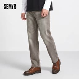 Semir Men Jeans Retro Washed Loose Straight 2026 Autumn Soft Durable Denim Pants Casual Commute Everyday Style Daily Wear