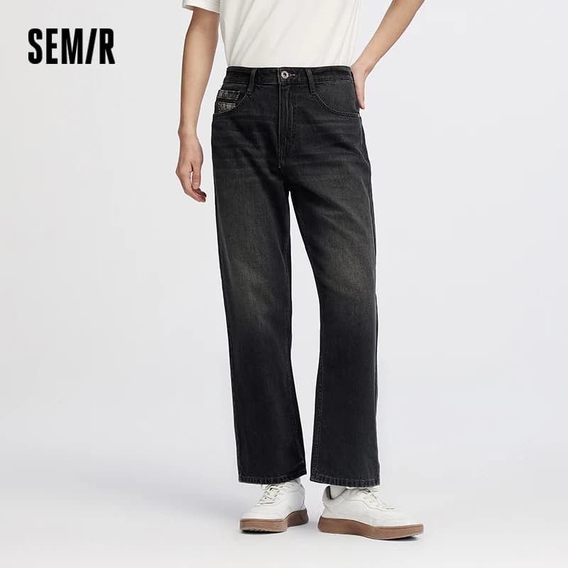 Semir Men Jeans Retro Washed Loose Straight 2026 Autumn Soft Durable Denim Pants Casual Commute Everyday Style Daily Wear