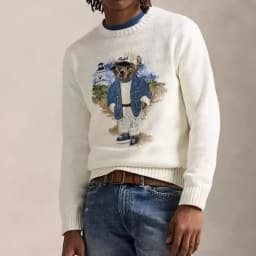 Cartoon Cowboy Men Women Autumn and Winter Christmas Sweater Embroidery Bear Long Sleeve Knitted Pullover Couples Cotton Jumper