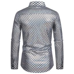 2024 New Glossy Fish Scales Green Mens Sequin Shirt Gold Bronzing Steampunk Nightclub Stage Party Dress Long Sleeve Top Men